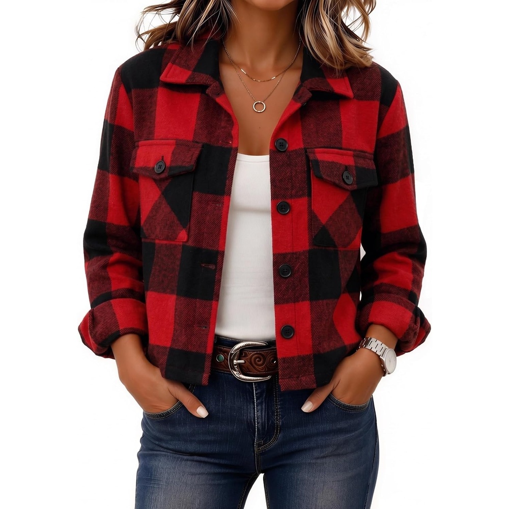 image:imageZeagoo Flannels for Women Cropped Shacket Jacket Fashion Plaid Fall CoatZgw18