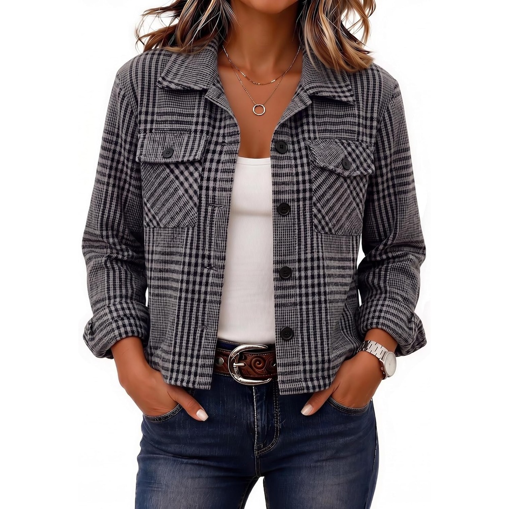image:imageZeagoo Flannels for Women Cropped Shacket Jacket Fashion Plaid Fall CoatZgw414