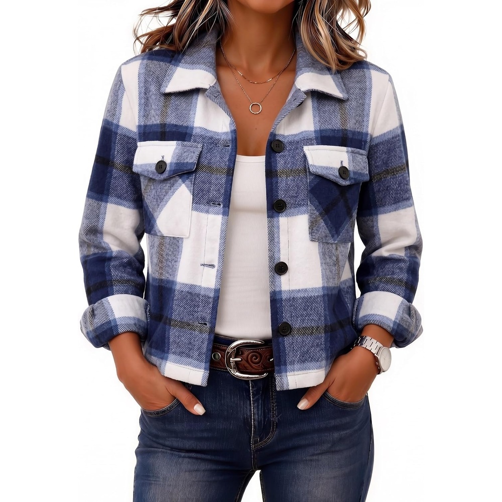 image:imageZeagoo Flannels for Women Cropped Shacket Jacket Fashion Plaid Fall CoatZgz386