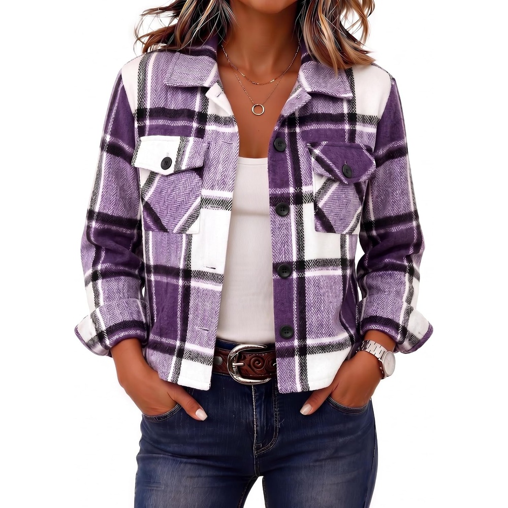 image:imageZeagoo Flannels for Women Cropped Shacket Jacket Fashion Plaid Fall CoatZgz663