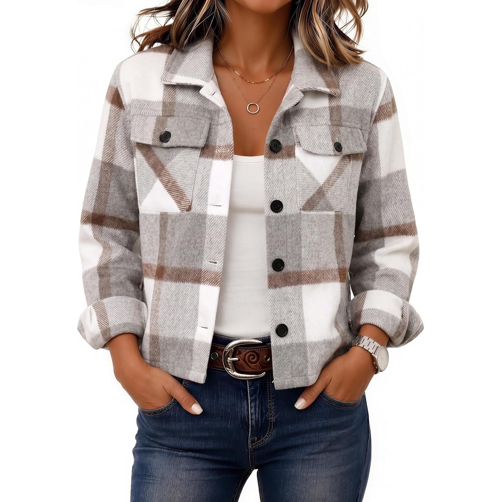 image:imageZeagoo Flannels for Women Cropped Shacket Jacket Fashion Plaid Fall CoatZgz801