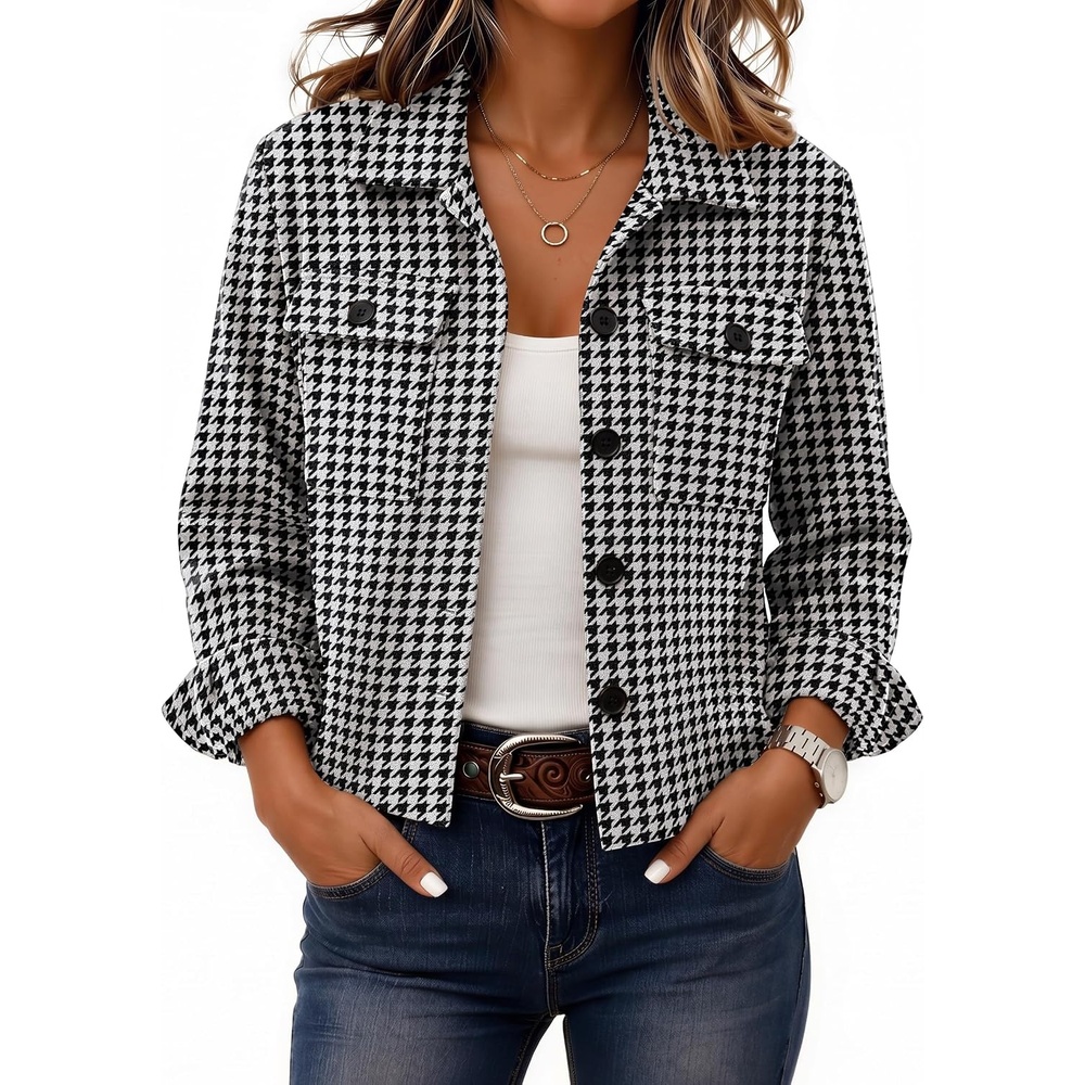 image:imageZeagoo Flannels for Women Cropped Shacket Jacket Fashion Plaid Fall CoatZjh275