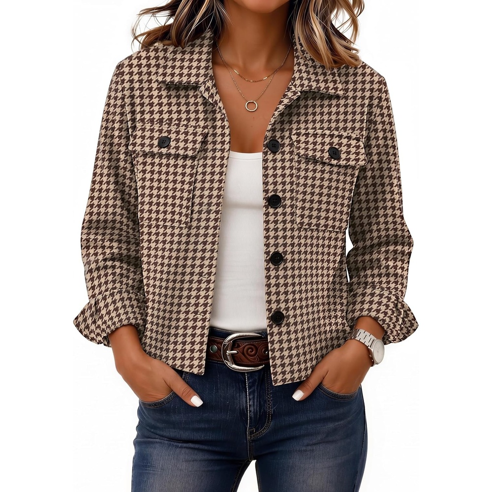 image:imageZeagoo Flannels for Women Cropped Shacket Jacket Fashion Plaid Fall CoatZjh459