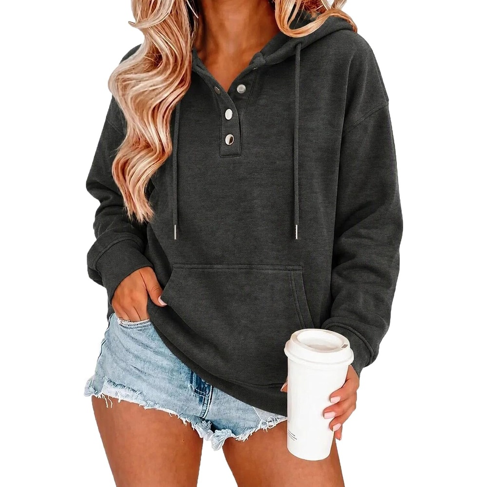image:imageZeagoo Hoodies for Women Casual Button Sweatshirt Oversized Fall ClothesDark Grey