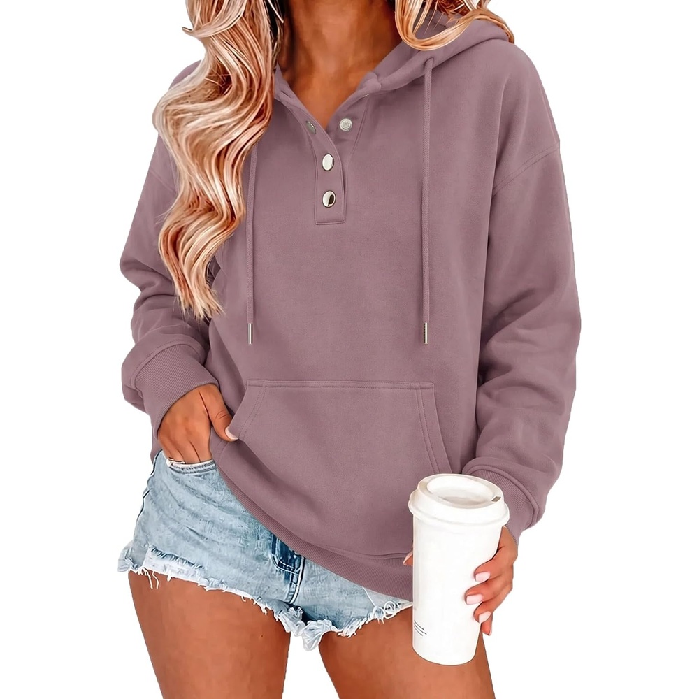 image:imageZeagoo Hoodies for Women Casual Button Sweatshirt Oversized Fall ClothesGray Pink