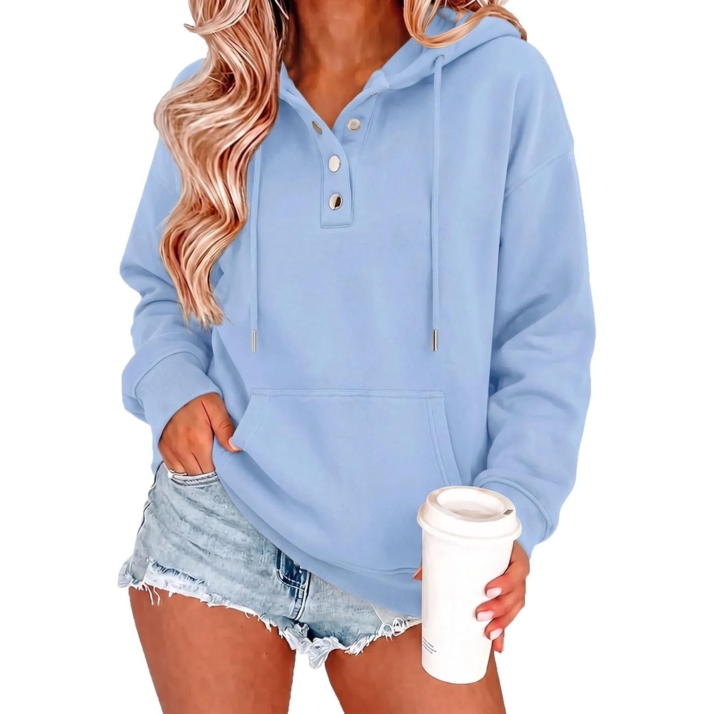 image:imageZeagoo Hoodies for Women Casual Button Sweatshirt Oversized Fall ClothesLight Blue