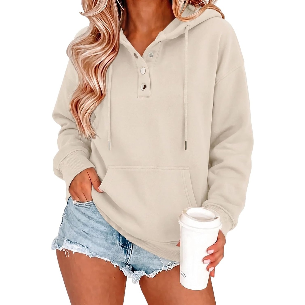 image:imageZeagoo Hoodies for Women Casual Button Sweatshirt Oversized Fall ClothesLight Moon Gray