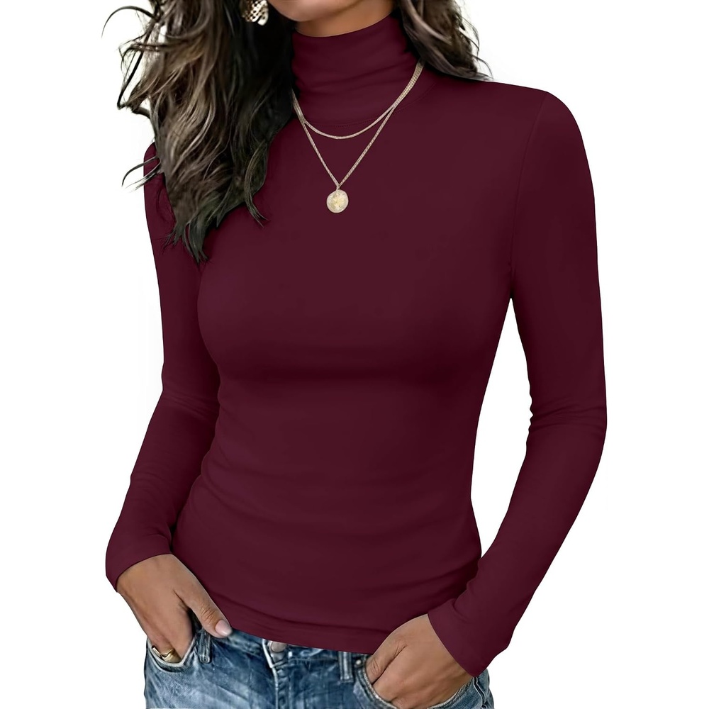 image:imageZeagoo Long Sleeve Mock Neck Tops Slim Fit Shirt Fleece Lined Thermal TeeDark Red