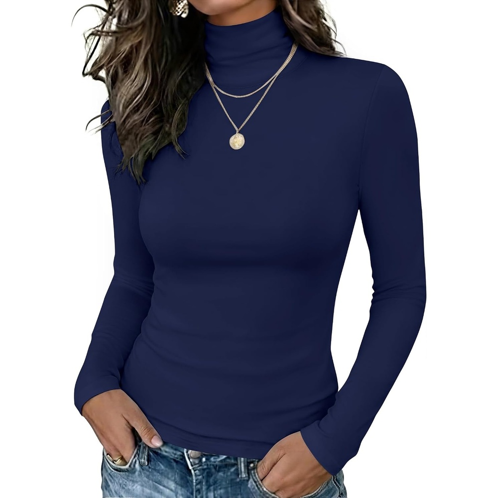 image:imageZeagoo Long Sleeve Mock Neck Tops Slim Fit Shirt Fleece Lined Thermal TeeNavy Blue