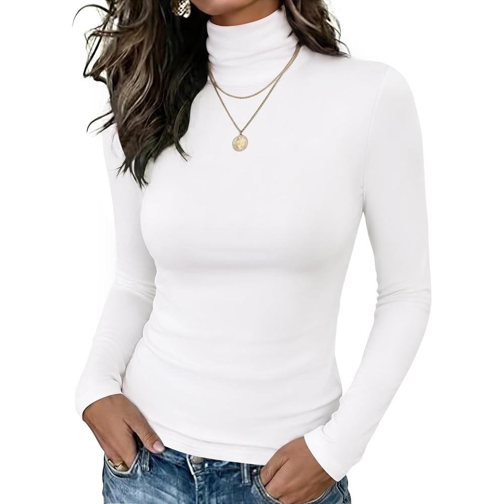 image:imageZeagoo Long Sleeve Mock Neck Tops Slim Fit Shirt Fleece Lined Thermal TeeWhite