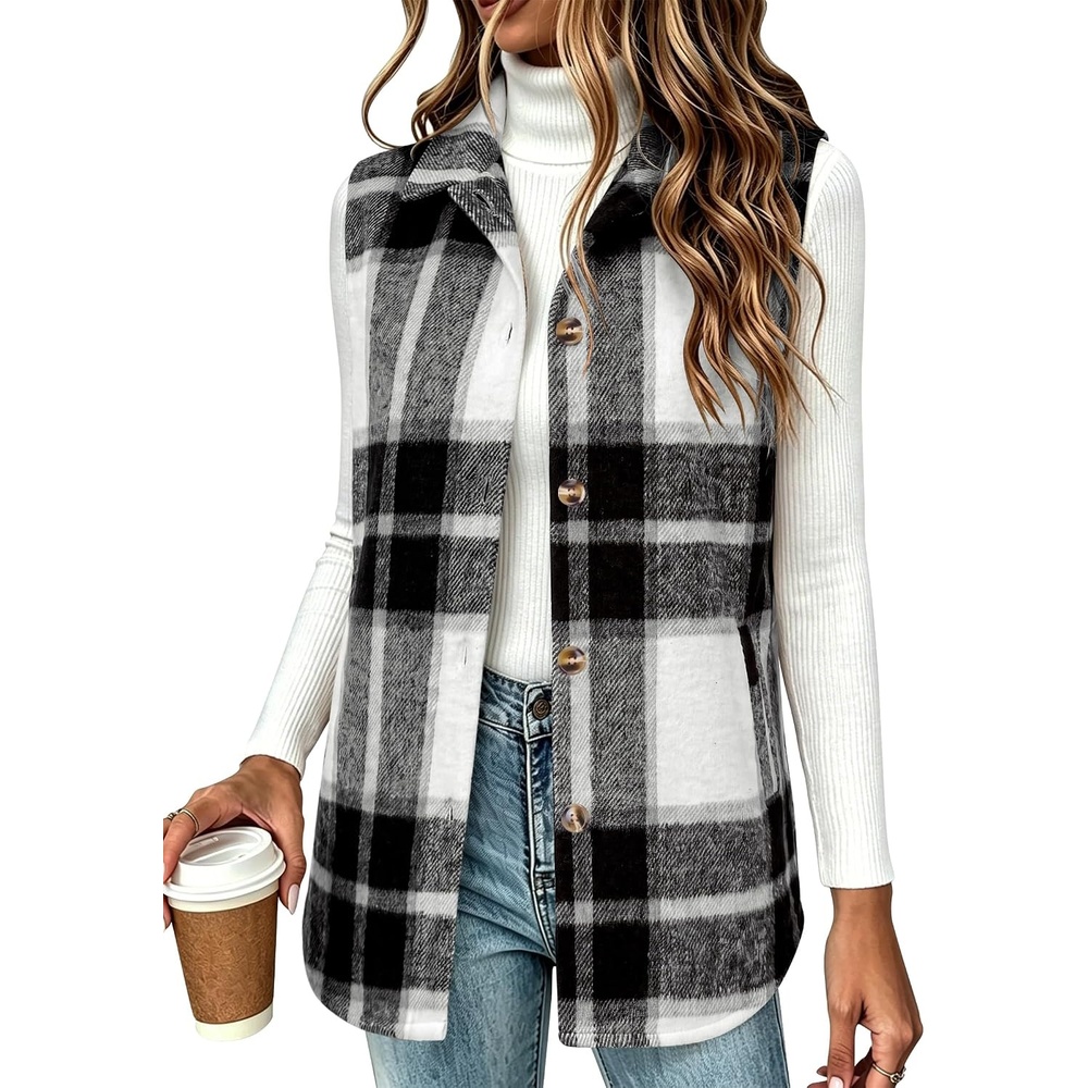 image:imageZeagoo Plaid Vest for Women Flannel Jackets Sleeveless Button Down ShirtsBlackgz793