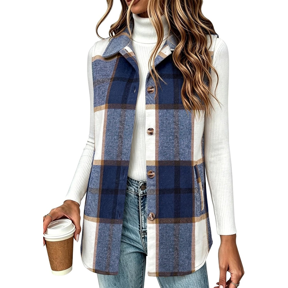 image:imageZeagoo Plaid Vest for Women Flannel Jackets Sleeveless Button Down ShirtsBluegz542