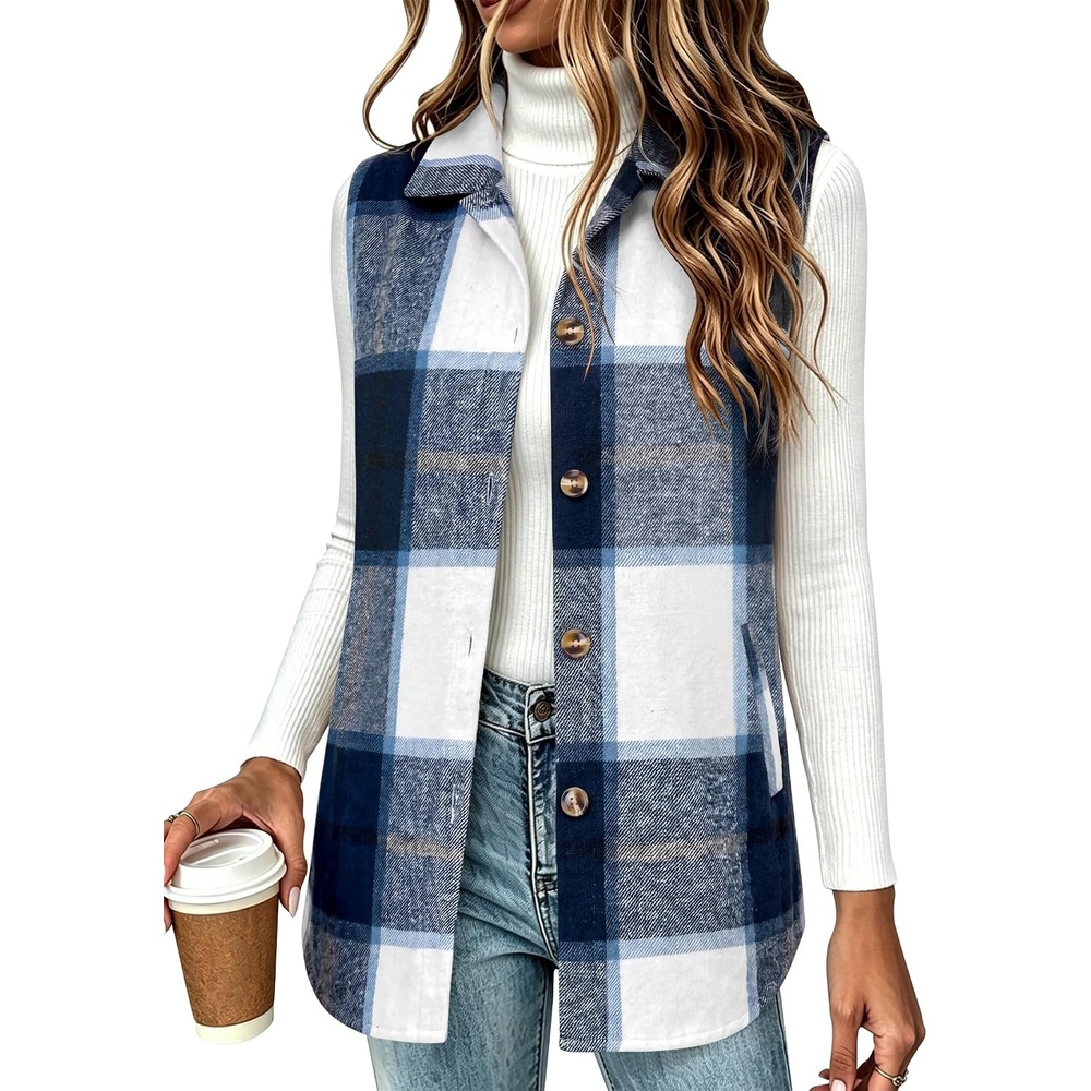 image:imageZeagoo Plaid Vest for Women Flannel Jackets Sleeveless Button Down ShirtsBluegz547