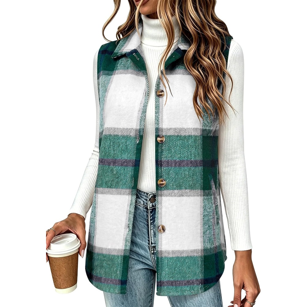 image:imageZeagoo Plaid Vest for Women Flannel Jackets Sleeveless Button Down ShirtsGreengz541