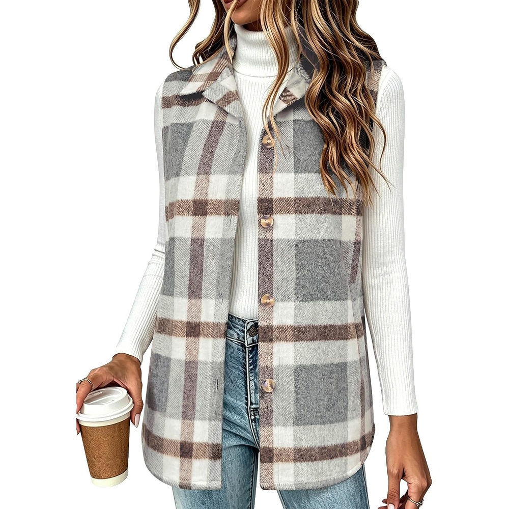 image:imageZeagoo Plaid Vest for Women Flannel Jackets Sleeveless Button Down ShirtsGreygz555