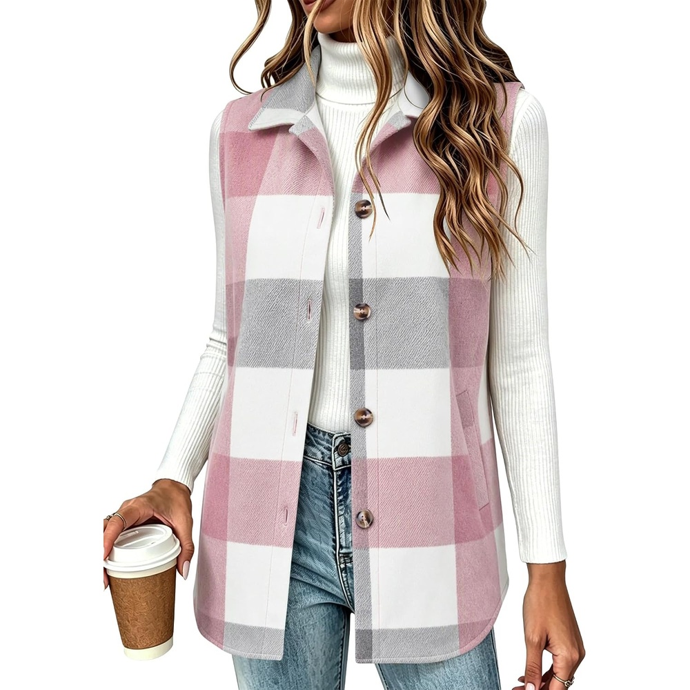 image:imageZeagoo Plaid Vest for Women Flannel Jackets Sleeveless Button Down ShirtsPinkgz695