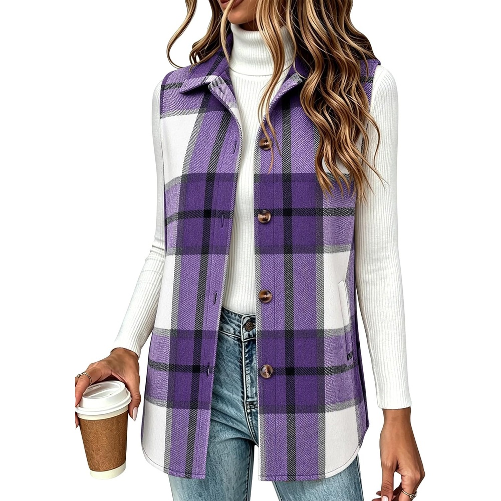image:imageZeagoo Plaid Vest for Women Flannel Jackets Sleeveless Button Down ShirtsPurplegz680