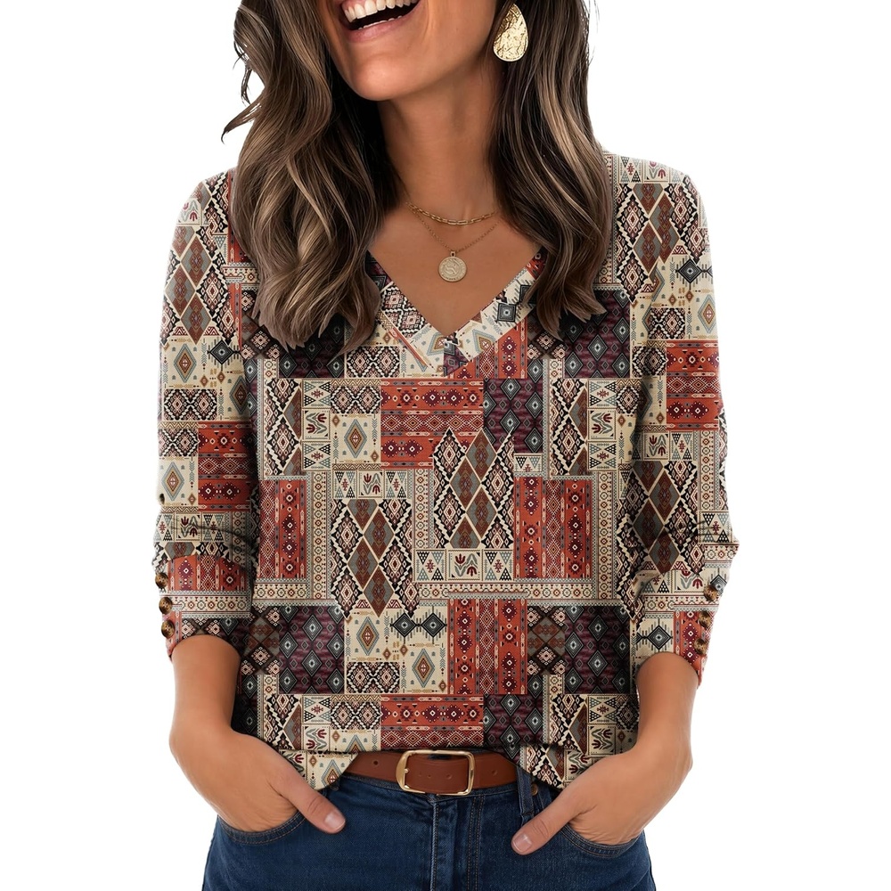 image:imageZeagoo Womens Long Sleeve Tops V Neck T Shirts Dressy Casual BlouseBrown Color