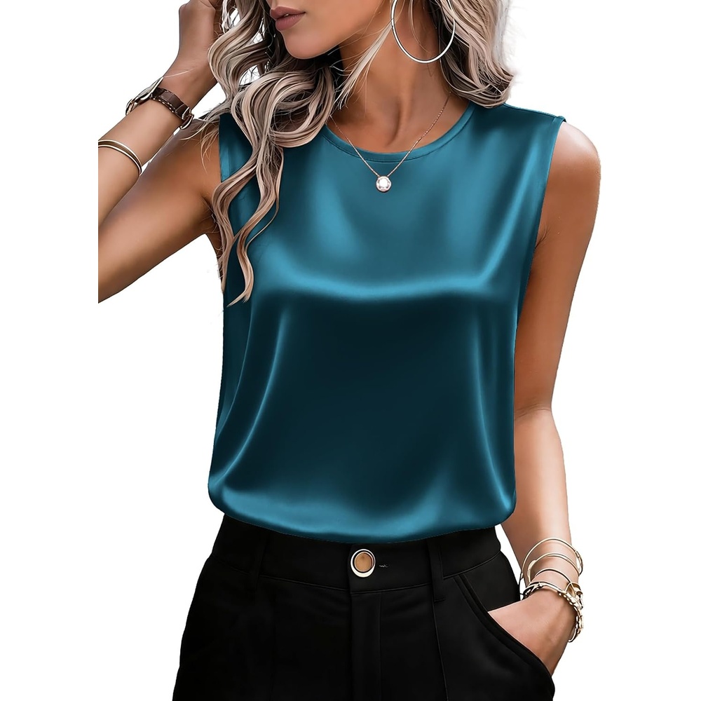 image:imageZeagoo Womens Satin Tank Tops Sleeveless Blouses Dressy Casual Work ShirtsBlue Green Turquoise