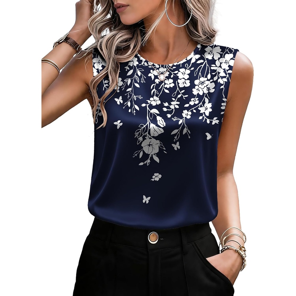 image:imageZeagoo Womens Satin Tank Tops Sleeveless Blouses Dressy Casual Work ShirtsPrinted Sf103