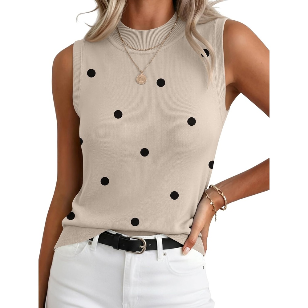 image:imageZeagoo Womens Sleeveless Tops Turtleneck Sweater Business Casual OutfitsA1polka Dotkhaki