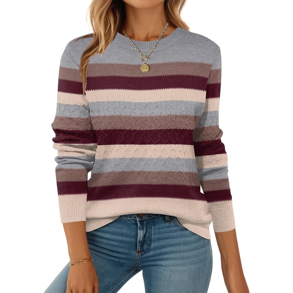 image:imageZeagoo Womens Sweaters Long Sleeve Crew Neck Ribbed Knit Tops Fall ClothesColorblock 276