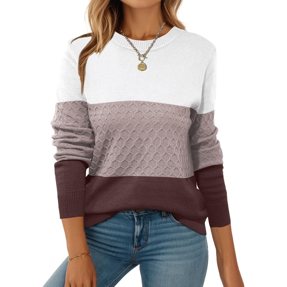 image:imageZeagoo Womens Sweaters Long Sleeve Crew Neck Ribbed Knit Tops Fall ClothesColorblock 284
