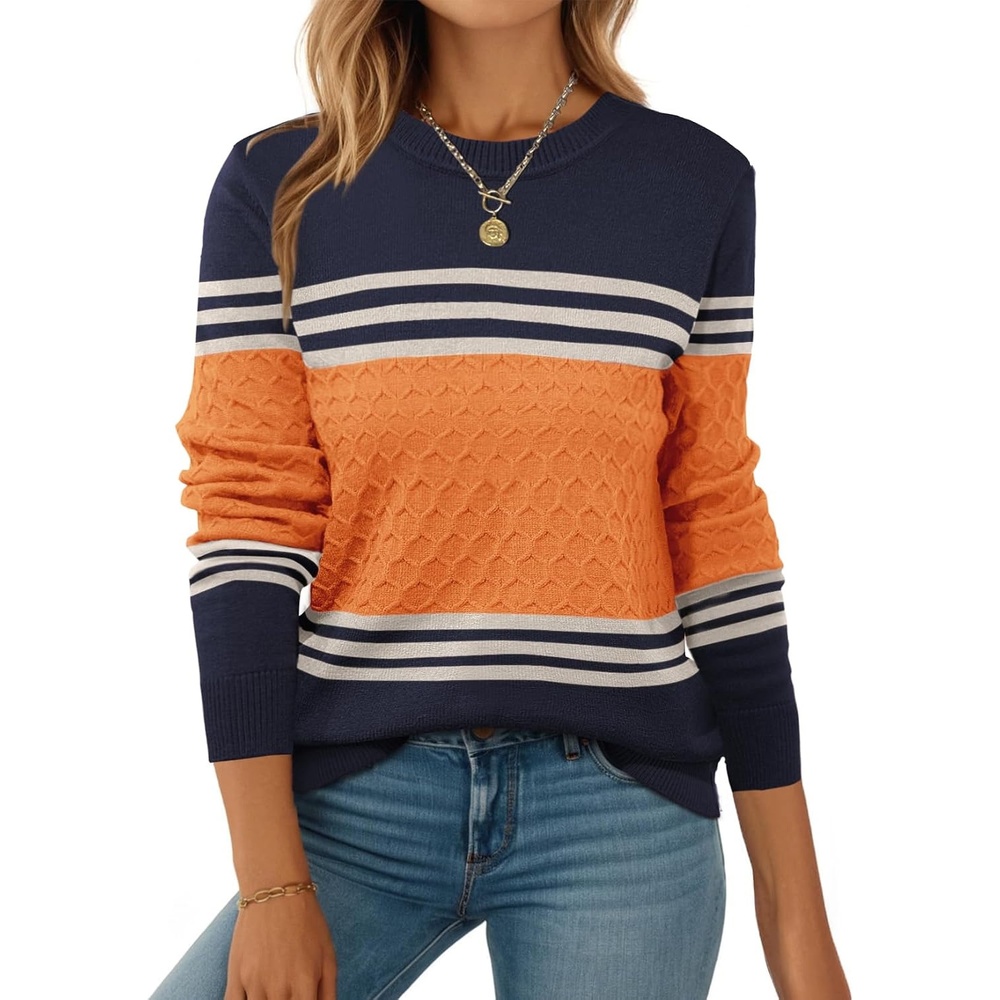 image:imageZeagoo Womens Sweaters Long Sleeve Crew Neck Ribbed Knit Tops Fall ClothesOrange