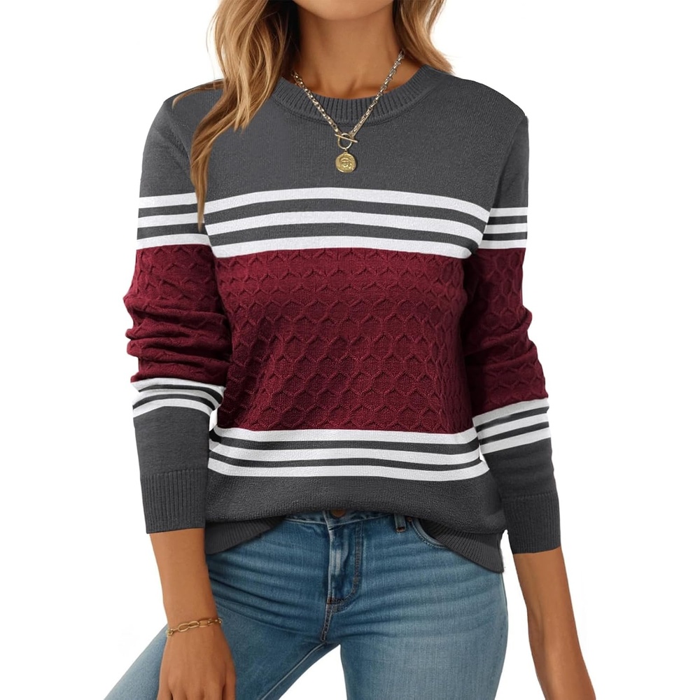 image:imageZeagoo Womens Sweaters Long Sleeve Crew Neck Ribbed Knit Tops Fall ClothesRed Black
