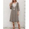 Zeagoo 3/4 Sleeve Dress for Women Midi Dresses V Neck Lace Casual Sundress(Little Brown Flower)