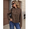 Zeagoo Faux Suede Cropped Jackets for Women Trendy Fall Shackets Coats(Chocolate Brown)