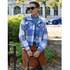 Zeagoo Flannels for Women Cropped Shacket Jacket Fashion Plaid Fall Coat(Z-gz929)