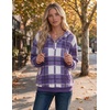 Zeagoo Hoodies for Women Casual Button Sweatshirt Oversized Fall Clothes(Purple Plaid)