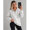 Zeagoo Hoodies for Women Casual Button Sweatshirt Oversized Fall Clothes(White Grey)