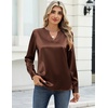 Zeagoo Satin Blouses for Women Silk Tops Long Sleeve Shirts Fall Clothes(A-brown)