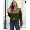 Zeagoo Satin Blouses for Women Silk Tops Long Sleeve Shirts Fall Clothes(Army Green)