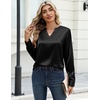 Zeagoo Satin Blouses for Women Silk Tops Long Sleeve Shirts Fall Clothes(Black)