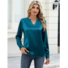 Zeagoo Satin Blouses for Women Silk Tops Long Sleeve Shirts Fall Clothes(Blue Green)