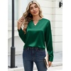Zeagoo Satin Blouses for Women Silk Tops Long Sleeve Shirts Fall Clothes(Green)