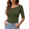 Zeagoo Womens Half Sleeve Tops Boat Neck Tee Shirt Business Casual Blouses(Army Green)