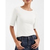Zeagoo Womens Half Sleeve Tops Boat Neck Tee Shirt Business Casual Blouses(A-white)