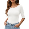 Zeagoo Womens Half Sleeve Tops Boat Neck Tee Shirt Business Casual Blouses(A-white)