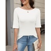 Zeagoo Womens Half Sleeve Tops Boat Neck Tee Shirt Business Casual Blouses(A-white)