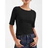 Zeagoo Womens Half Sleeve Tops Boat Neck Tee Shirt Business Casual Blouses(B-black)