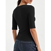 Zeagoo Womens Half Sleeve Tops Boat Neck Tee Shirt Business Casual Blouses(B-black)