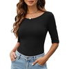 Zeagoo Womens Half Sleeve Tops Boat Neck Tee Shirt Business Casual Blouses(B-black)