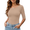 Zeagoo Womens Half Sleeve Tops Boat Neck Tee Shirt Business Casual Blouses(Brown)