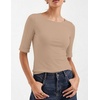 Zeagoo Womens Half Sleeve Tops Boat Neck Tee Shirt Business Casual Blouses(Brown)
