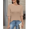 Zeagoo Womens Half Sleeve Tops Boat Neck Tee Shirt Business Casual Blouses(Brown)