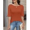 Zeagoo Womens Half Sleeve Tops Boat Neck Tee Shirt Business Casual Blouses(Caramel)